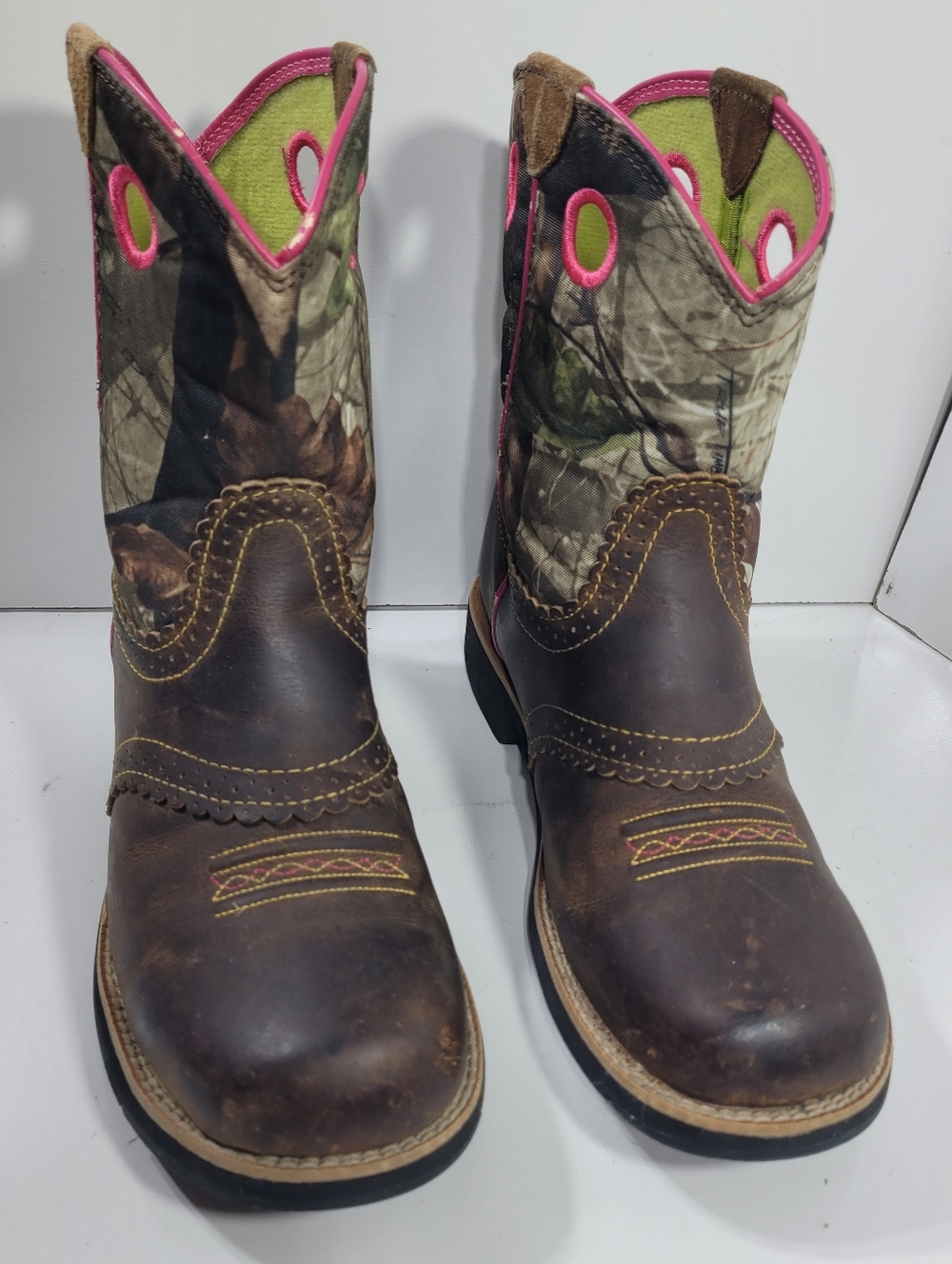 Ariat Fatbaby Womens Boots Size 6 Brown Leather Camo Pink Western 10008724